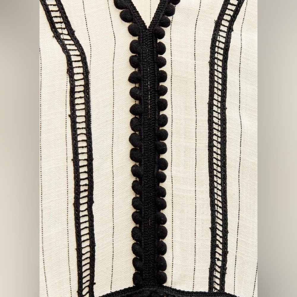 ZARA WOMAN NWT STRIPED RUSTIC KAFTAN MIDI DRESS ECRU / BLACK | 1165/156 XS-S - Picture 3 of 15
